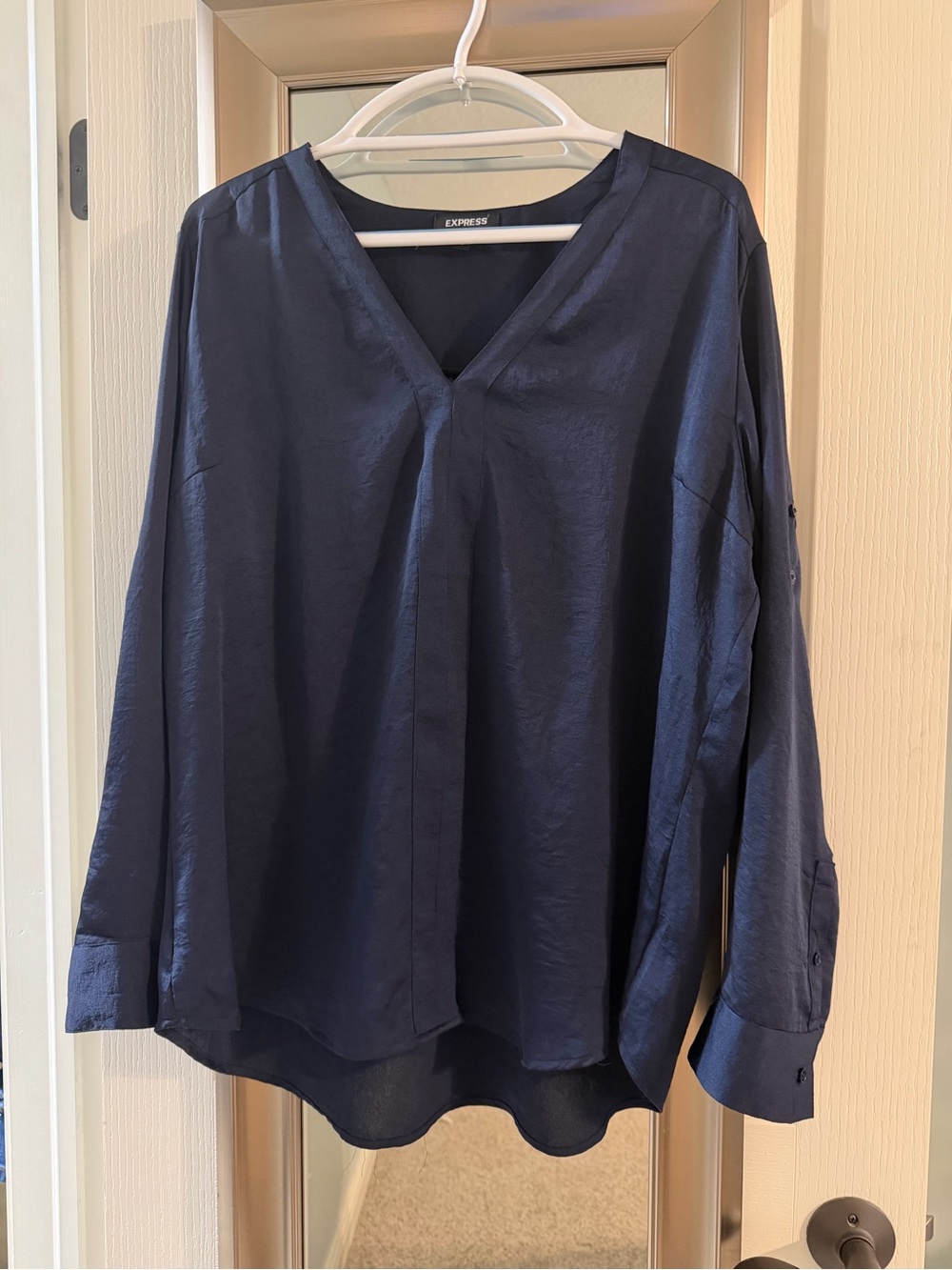 Express Navy V-Neck Long Sleeve Tunic Blouse - XL